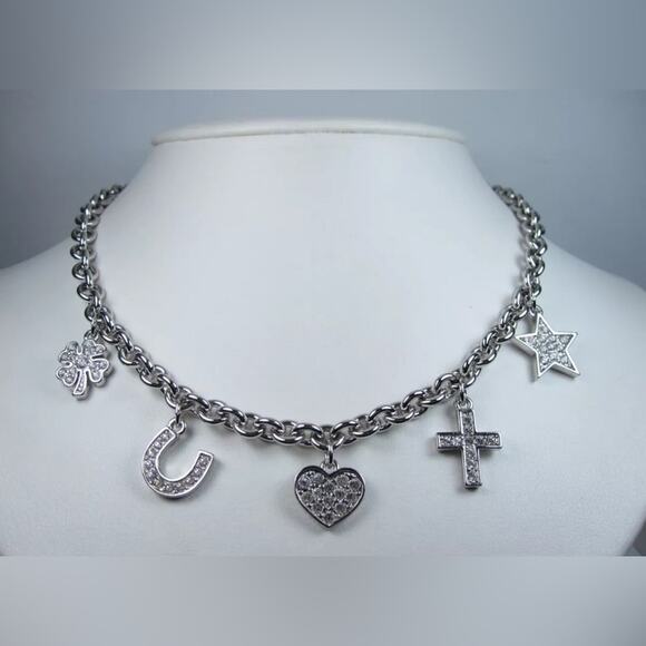 New💃Nina Ricci Rhodium Plated Necklace with Swarovski Crystals - 16" length 0046 - Picture 1 of 4